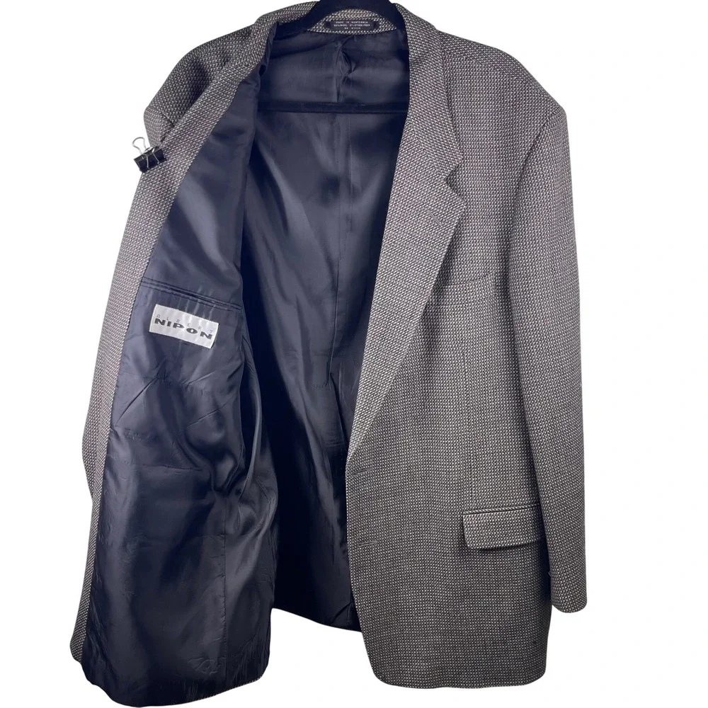 Albert Nippon Men's Wool Houndstooth Blazer Jacket‎ Size L 48 Classic Fit